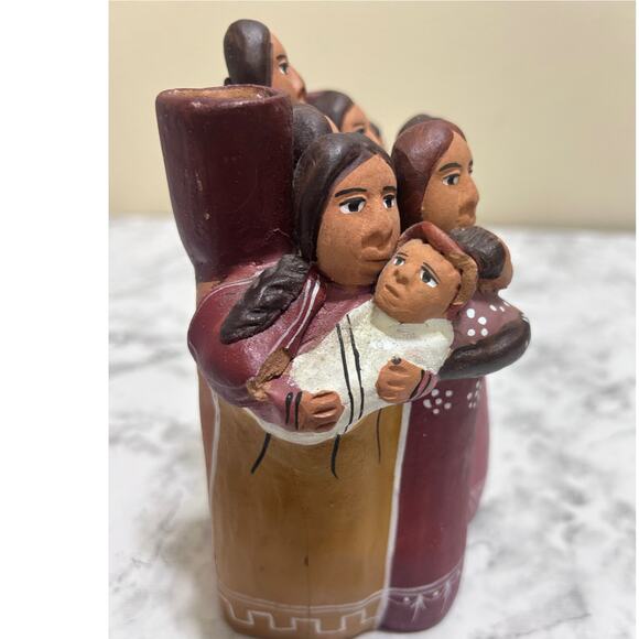 VTG Peruvian Folk Art Pottery Handcrafted Candle Holder Terracotta Clay Women - Picture 10 of 11
